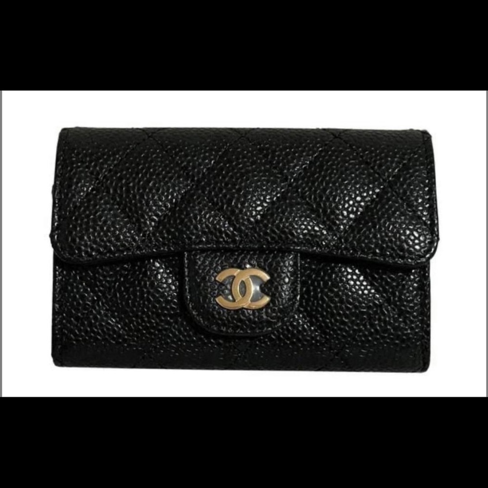 Chanel Black Gold classic flap card holder caviar Wallet